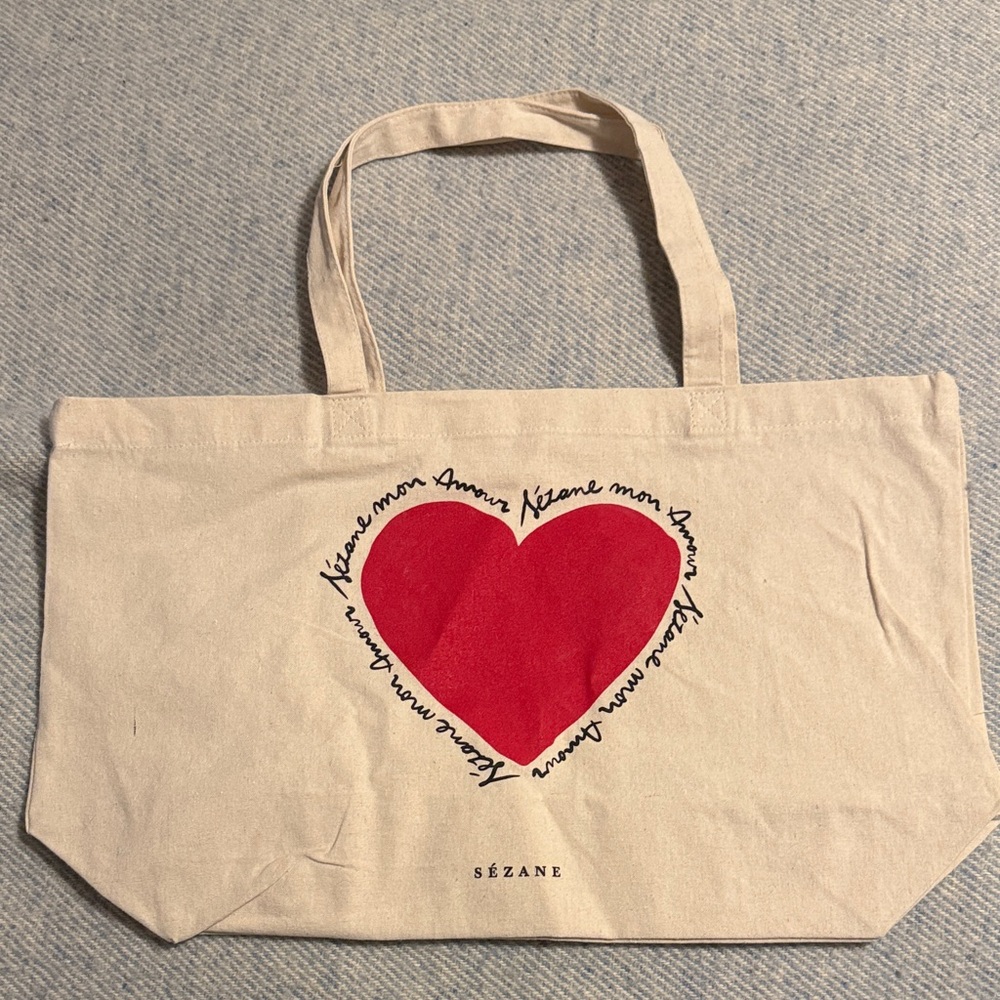 Sézane Cream Tote with Red Heart